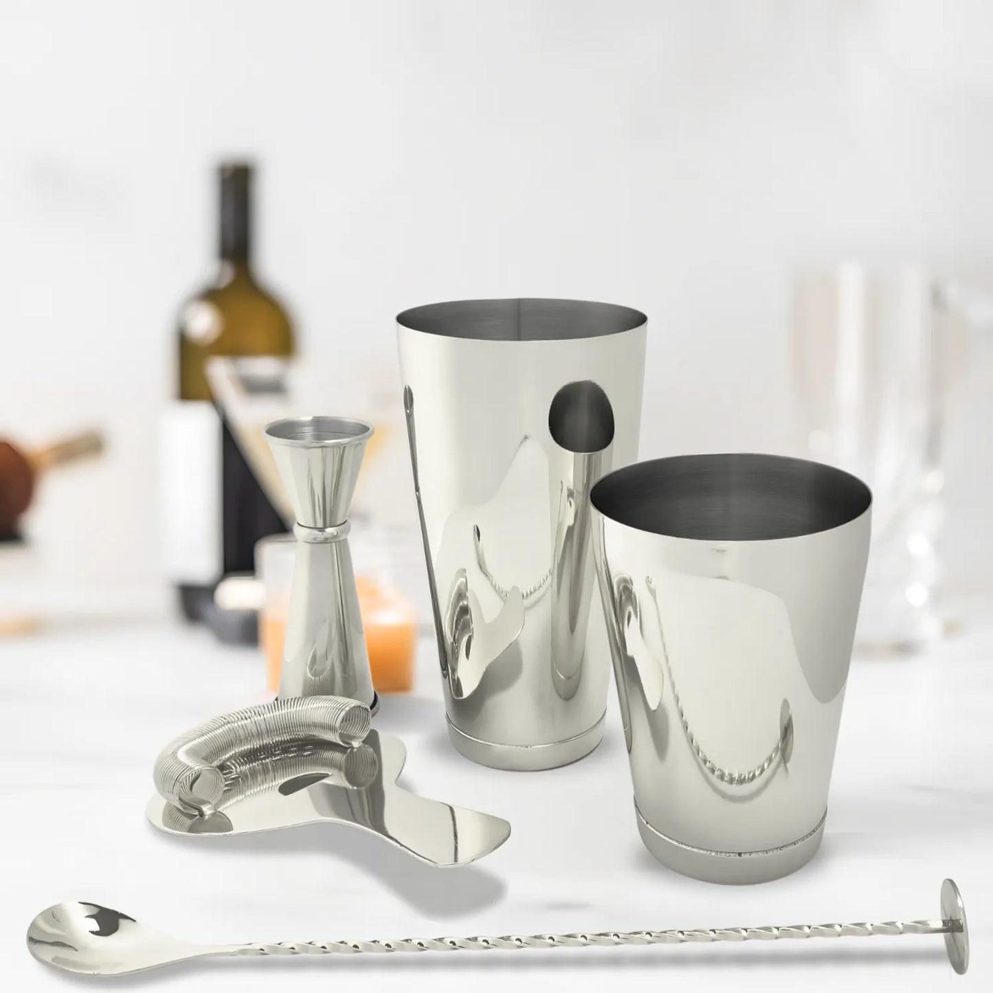 Boston shaker cocktail set on table