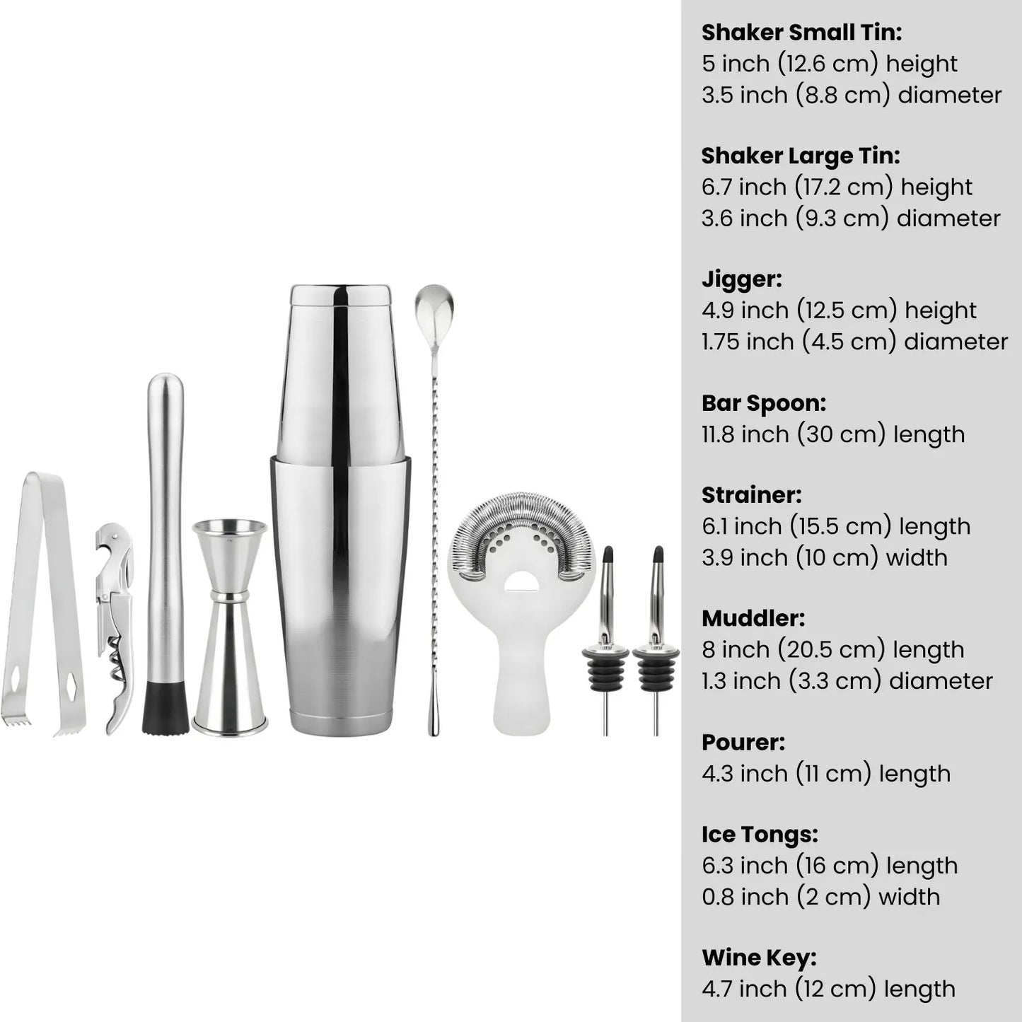 dimensions of Boston shaker bartender kit