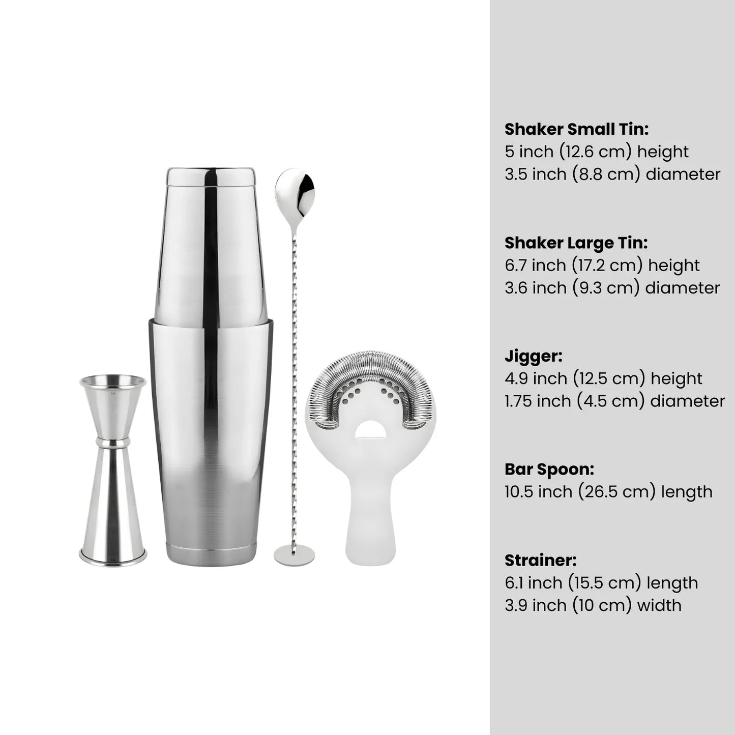 dimensions of Boston shaker cocktail set