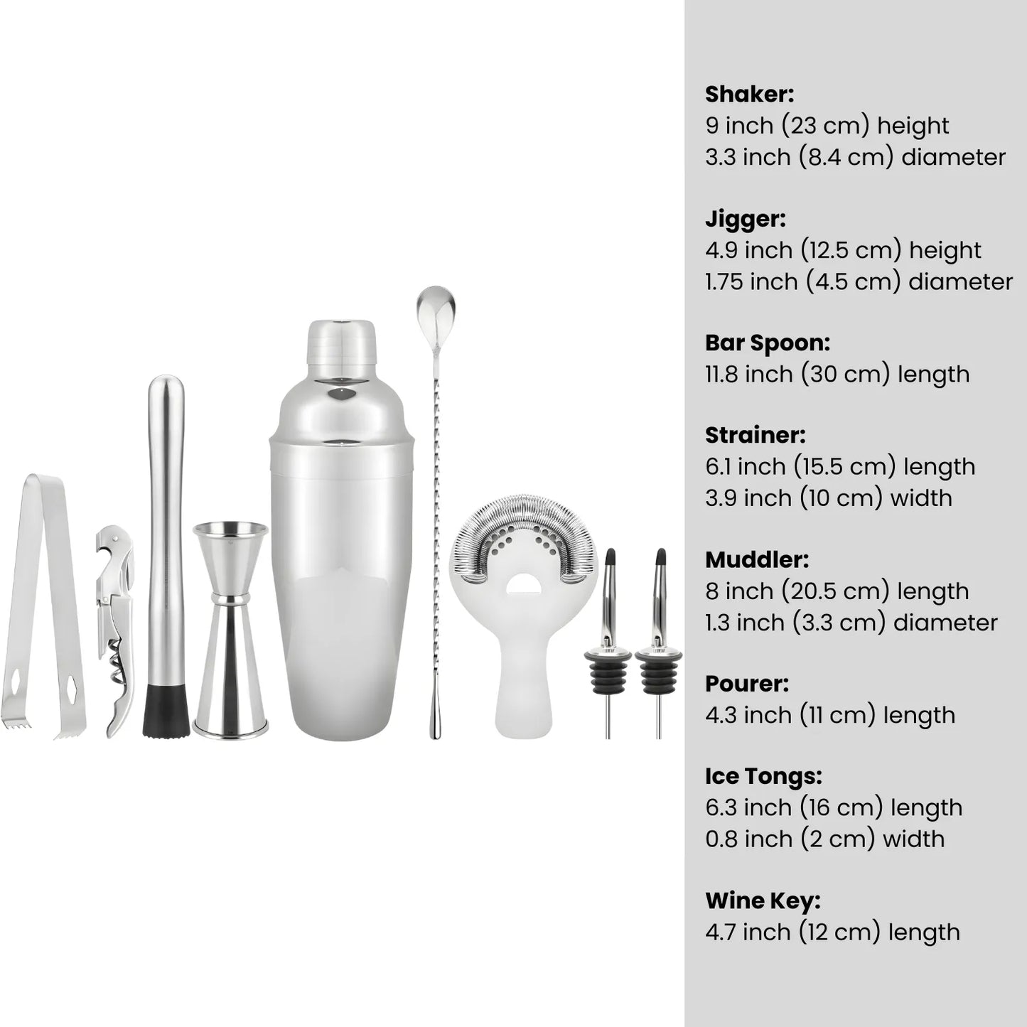 dimensions of cobbler shaker bartender kit