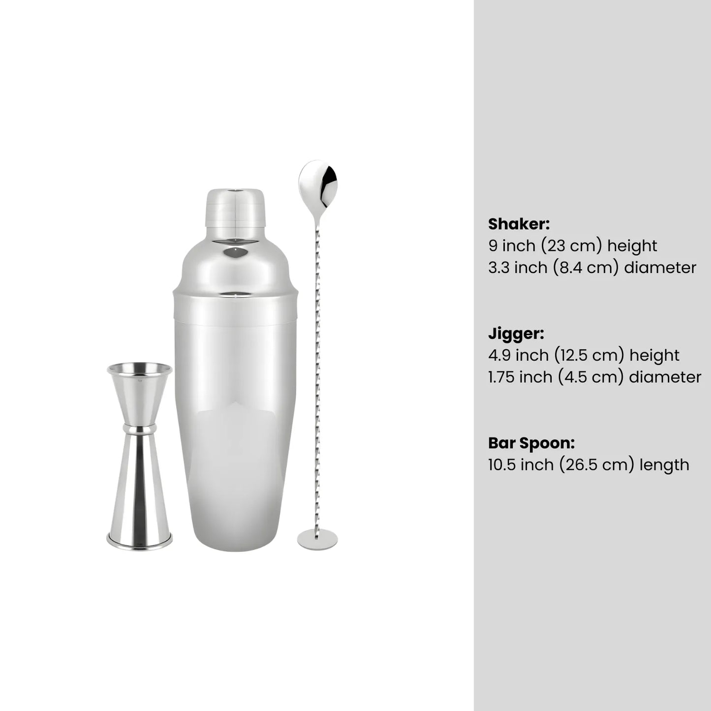 dimensions of cobbler shaker cocktail set