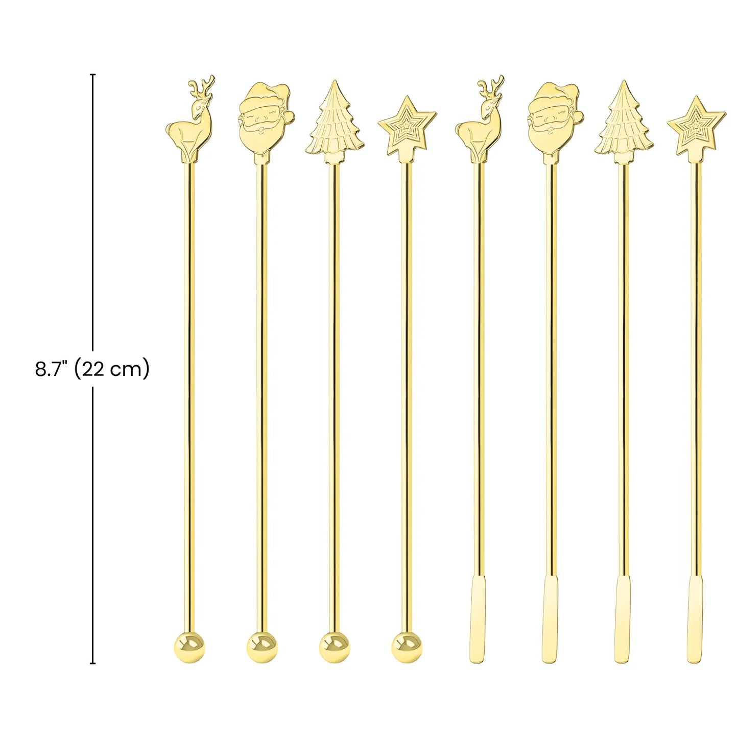 dimensions of gold Christmas swizzle stick set of 8
