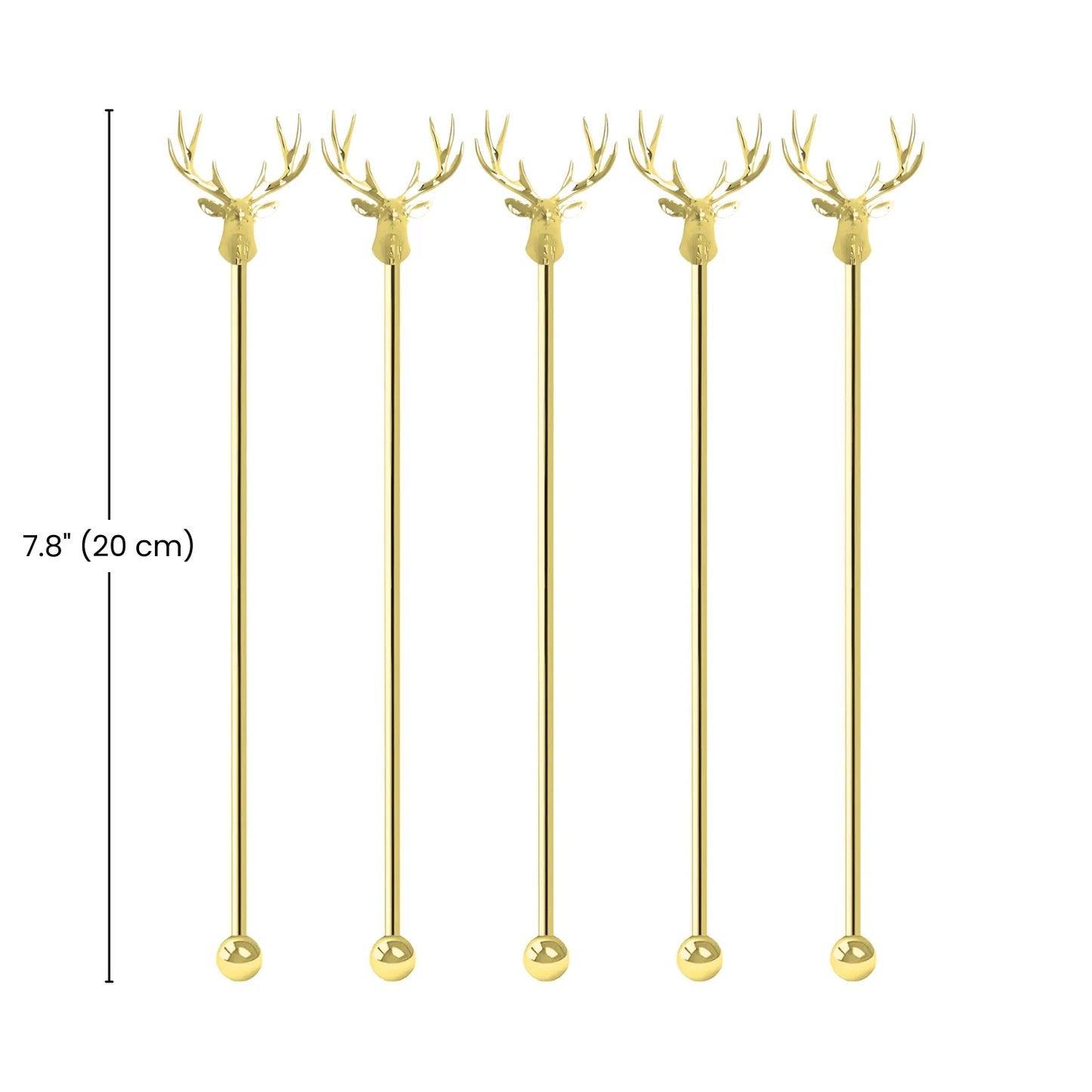 dimensions of gold deer swizzle stick set of 5