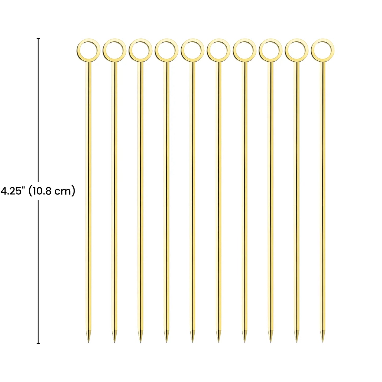 dimensions of gold ring cocktail picks set of 10