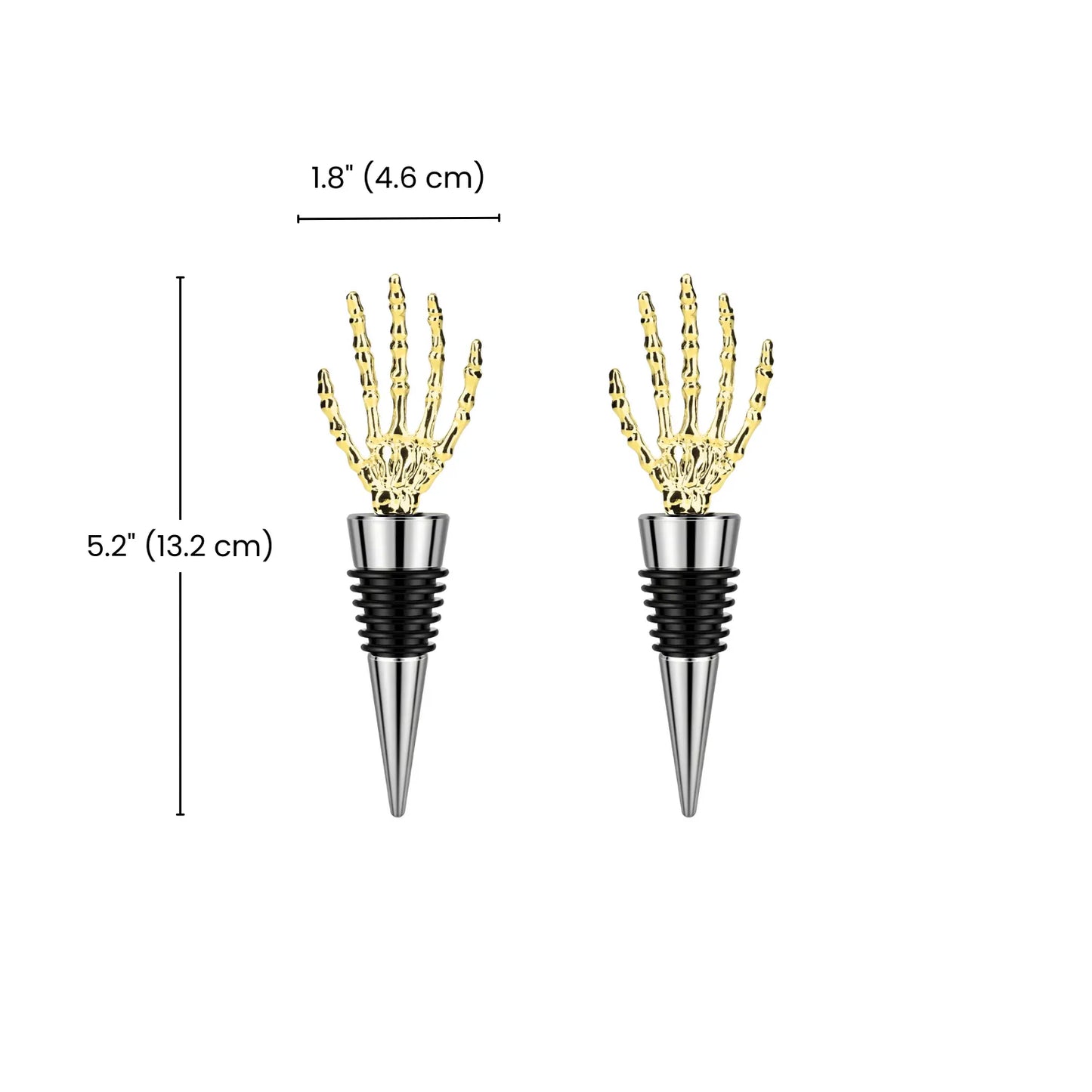 dimensions of gold skeleton hand wine stopper set of 2