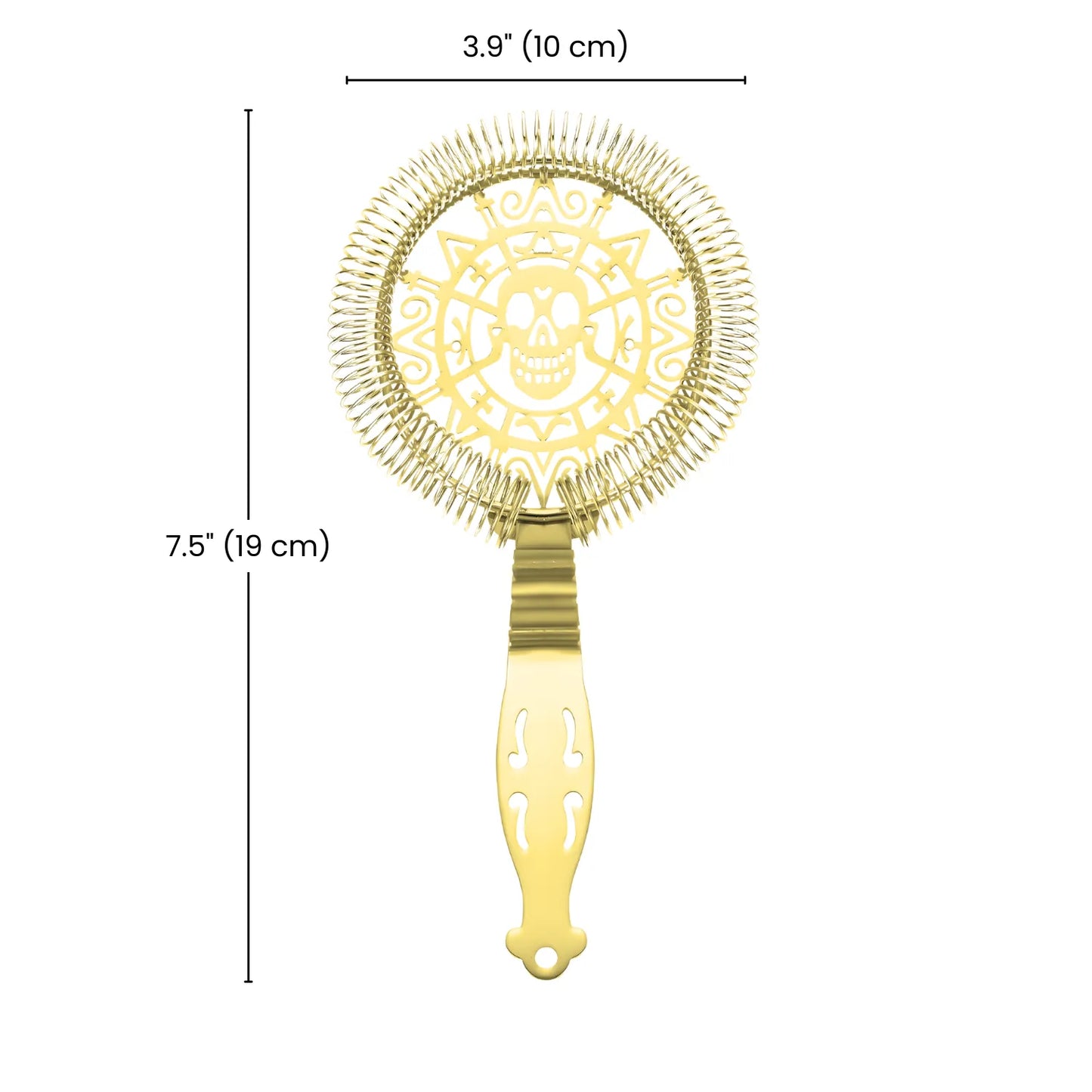 dimensions of gold skull cocktail strainer