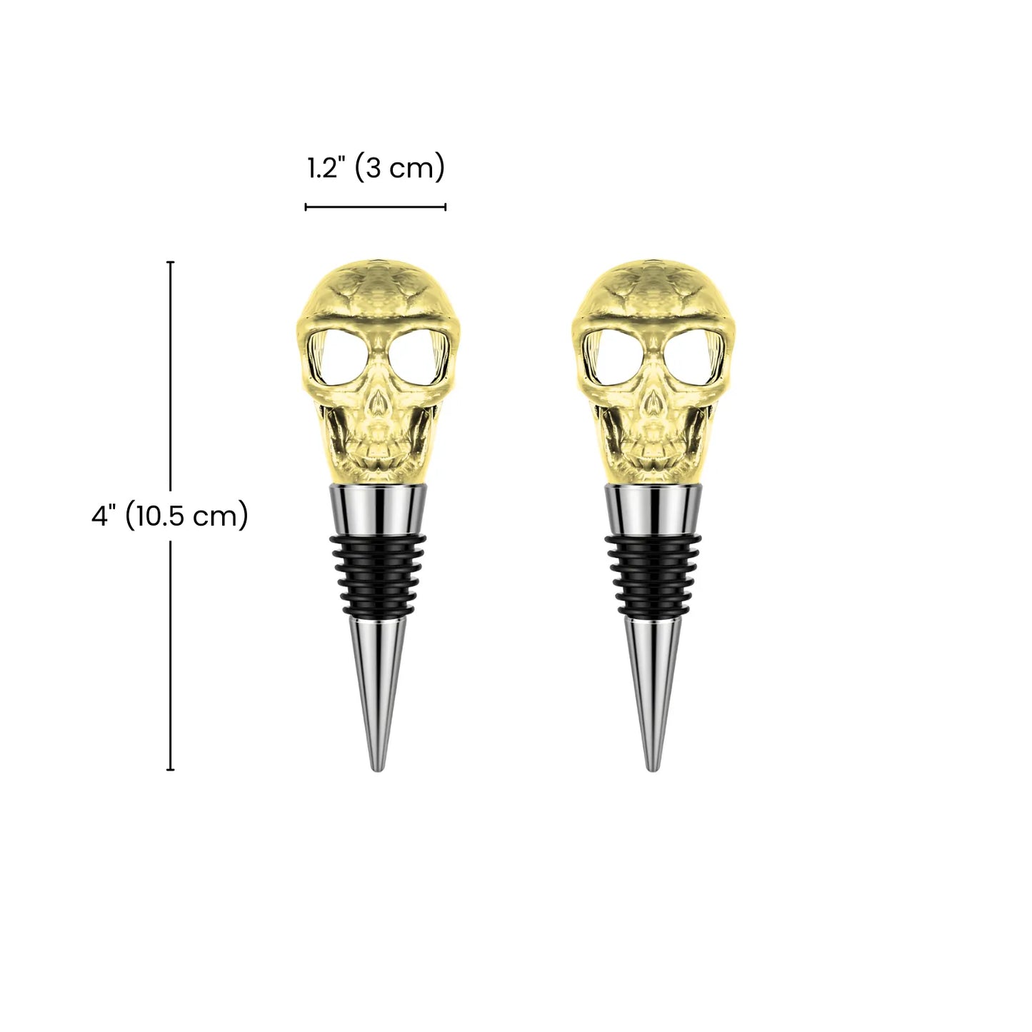 dimensions of gold skull wine stopper set of 2