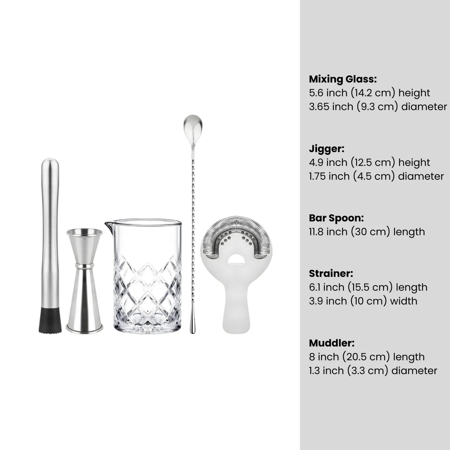 dimensions of mixing glass cocktail set
