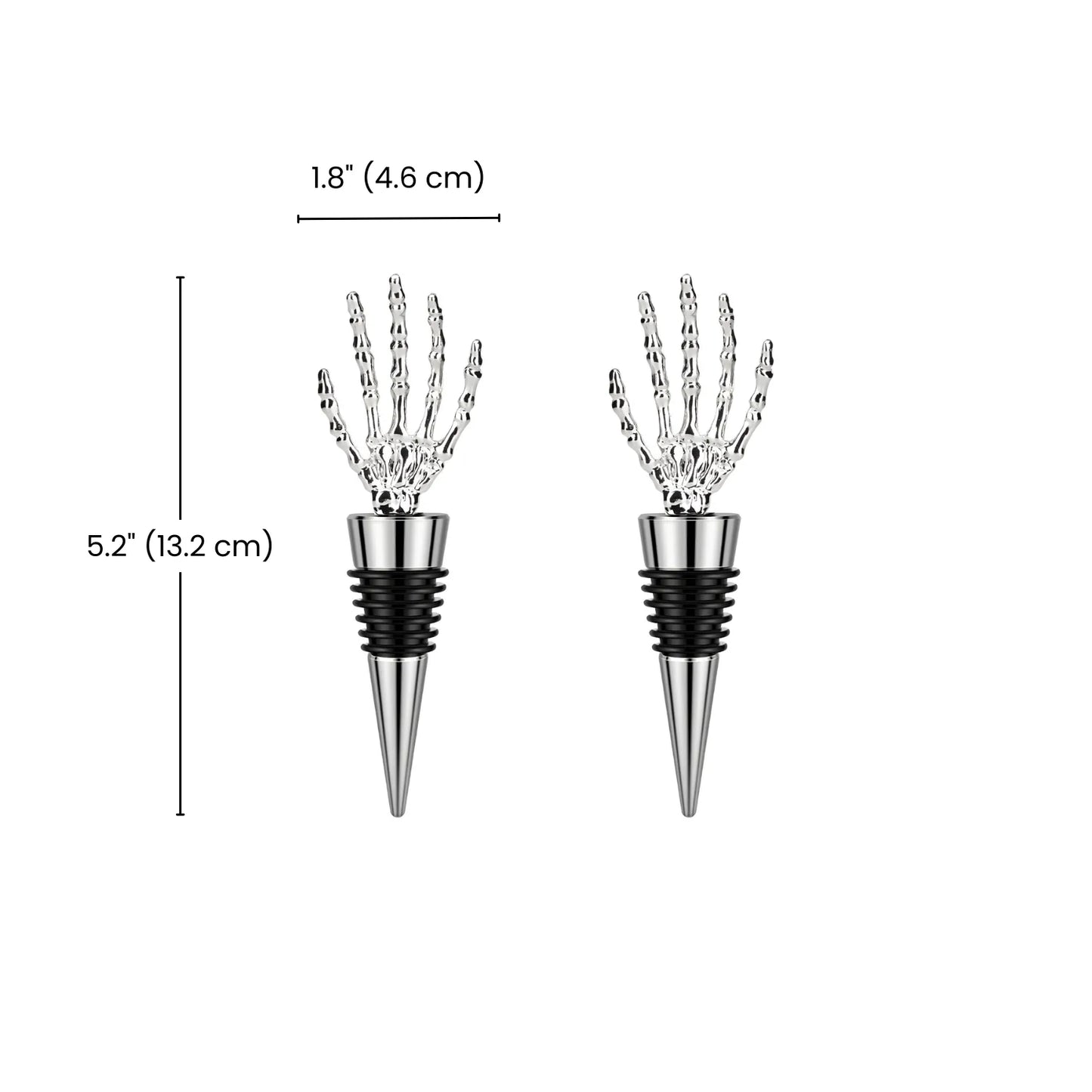 dimensions of skeleton hand wine stopper set of 2