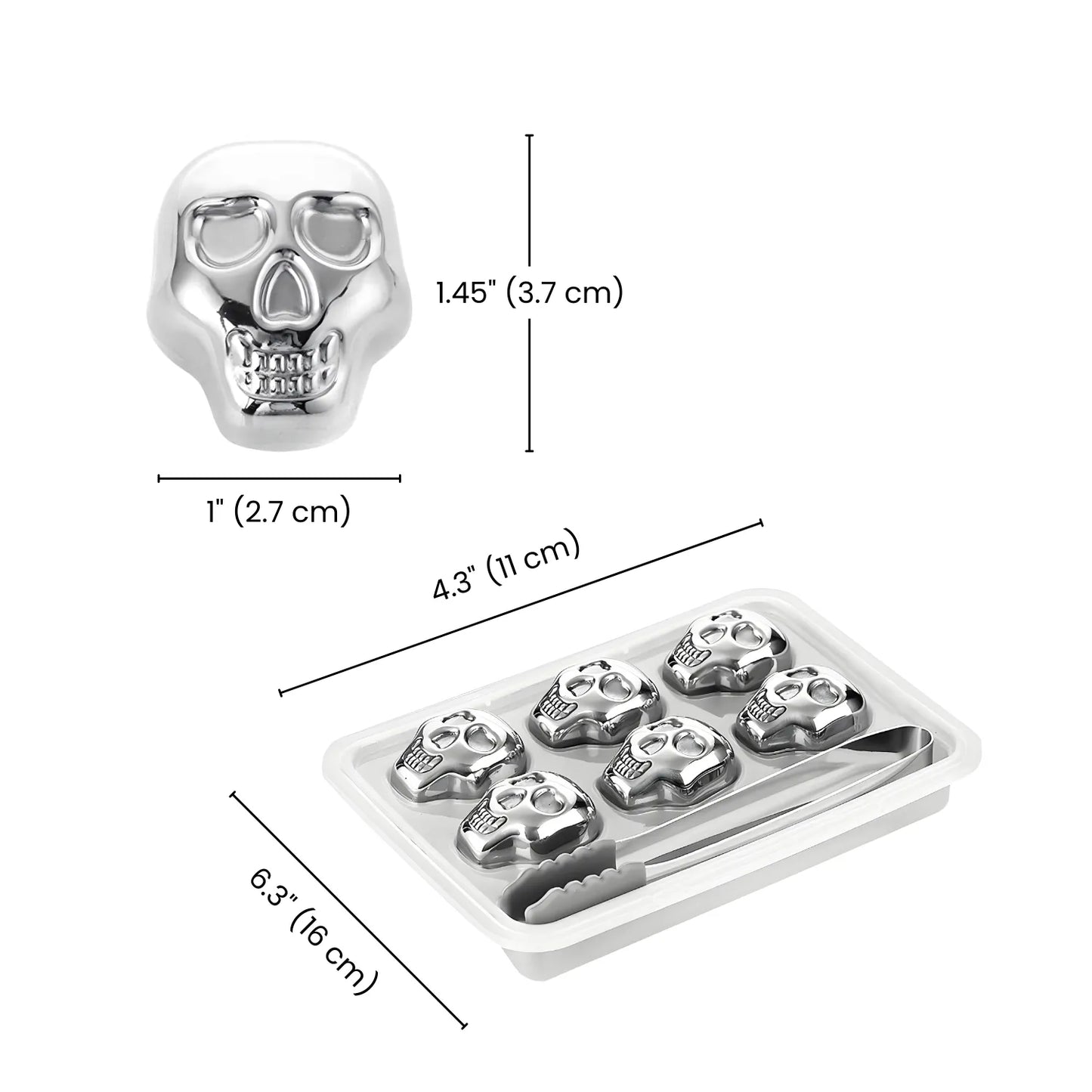 dimensions of skull ice cube set of 6