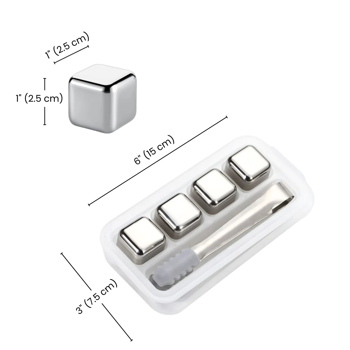 dimensions of stainless steel ice cube set of 4