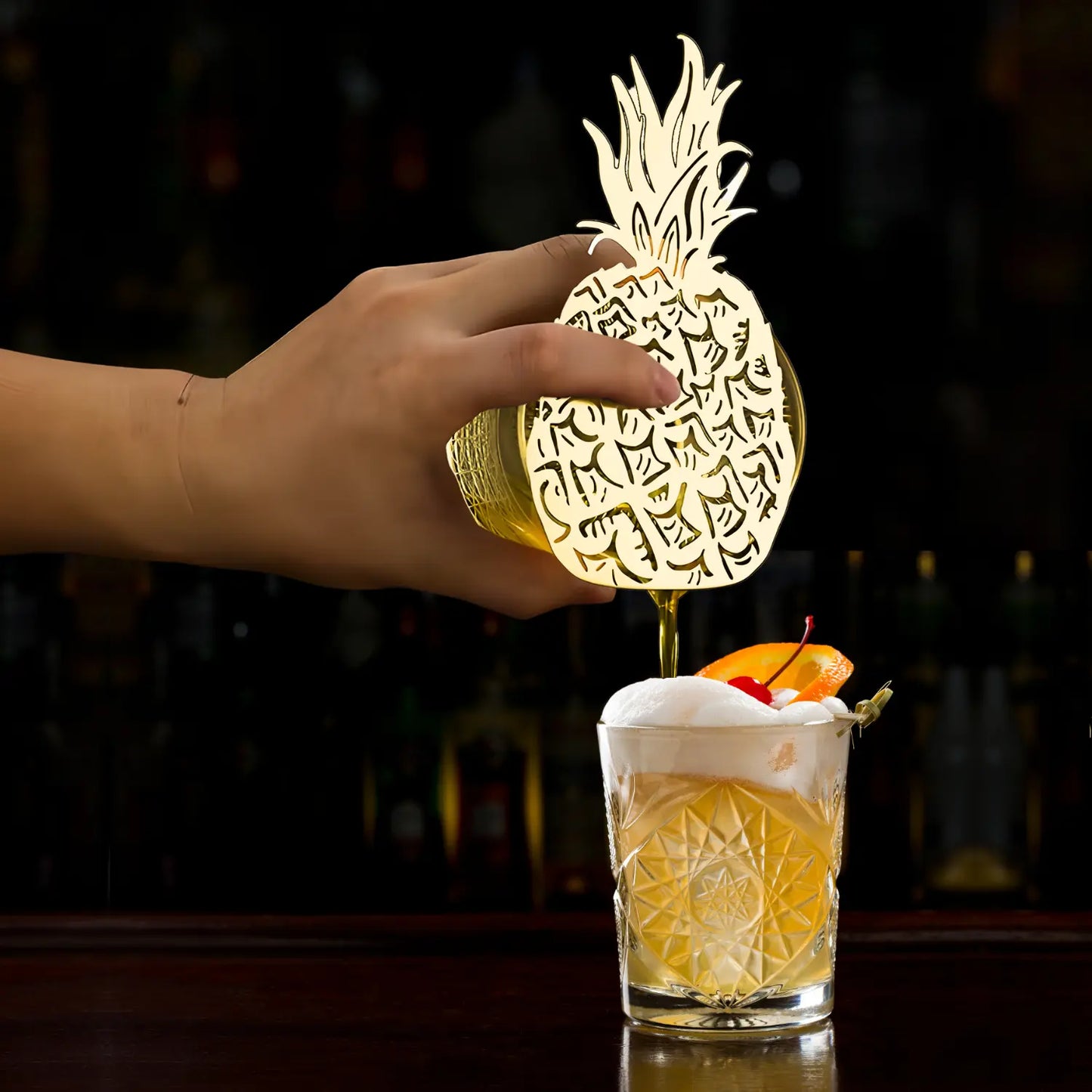 gold pineapple strainer for cocktail