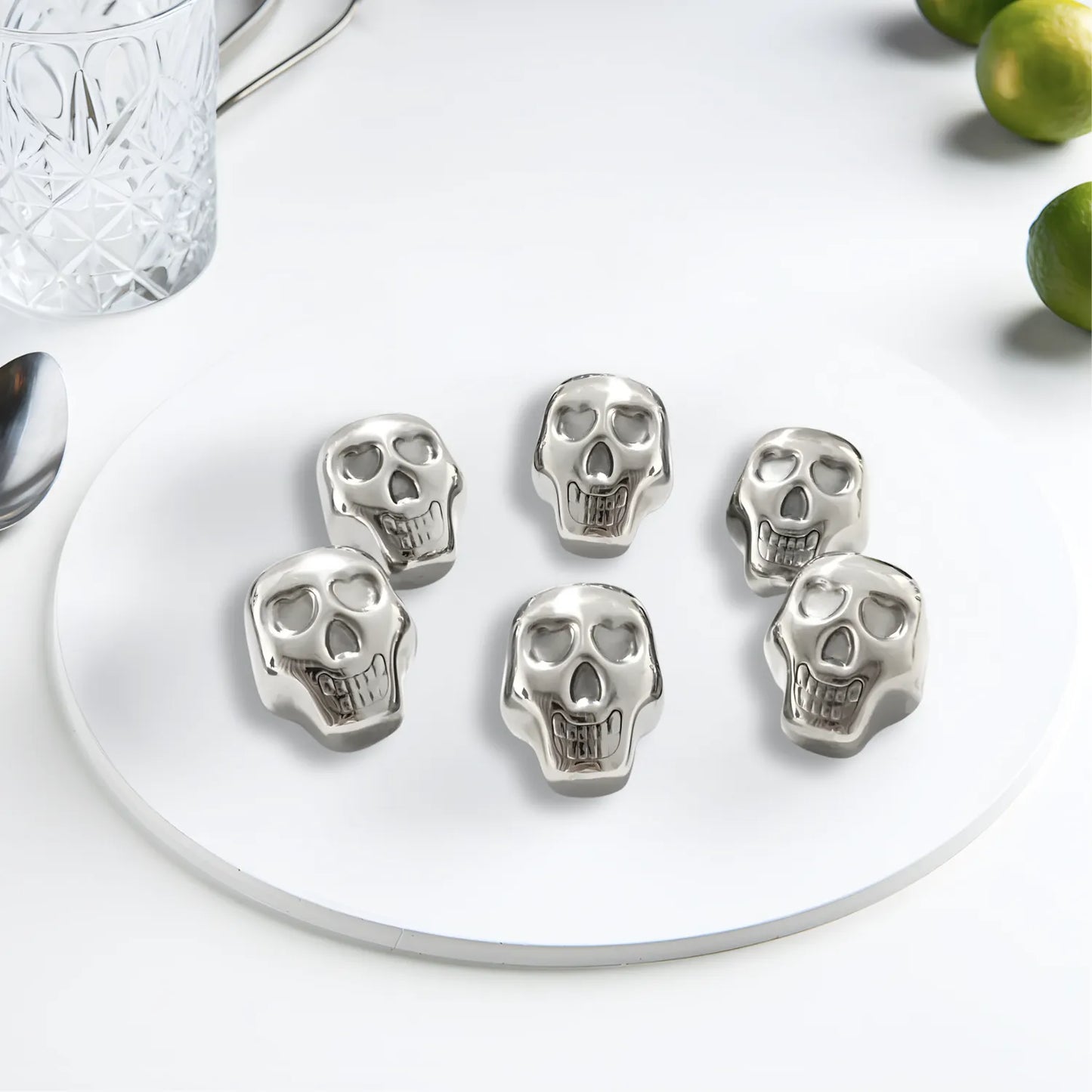 skull ice cubes on table