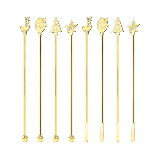 gold Christmas swizzle stick set of 8