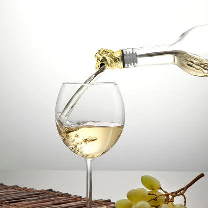gold lion pourer in use