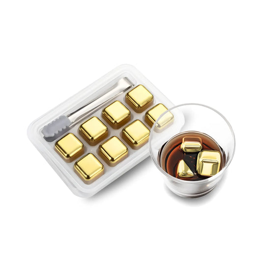 gold stainless steel ice cube set of 8